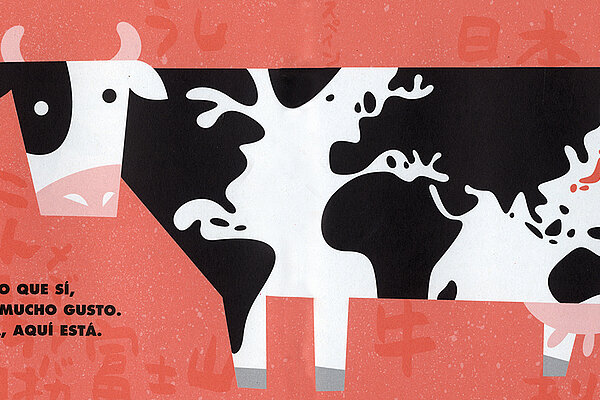 Das Bild zeigt eine Kuh dessen Flecken die Weltkarte darstellen.